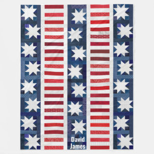 Patriotic Stars Rand Flagga Quilt Photo Memory Fleecefilt