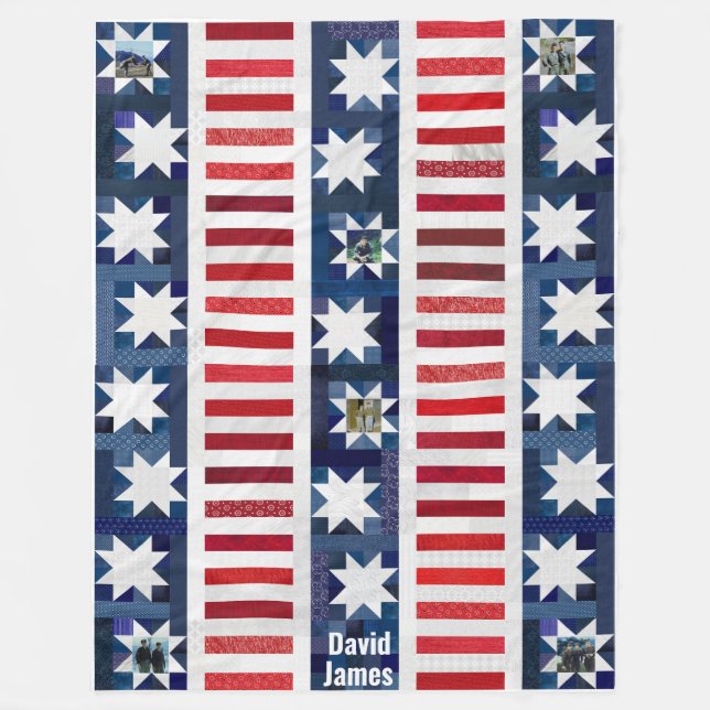Patriotic Stars Rand Flagga Quilt Photo Memory Fleecefilt (Framsidan)
