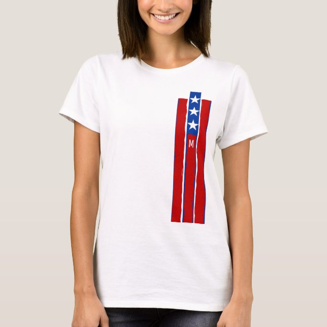 Patriotic Stars Rand Monogram Graphic T-Shirt (Framsida)