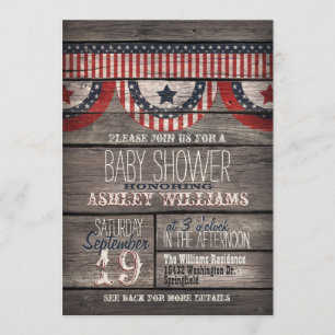 Patriotic Stars & Rand, Rustic Wood Baby Shower Inbjudningar