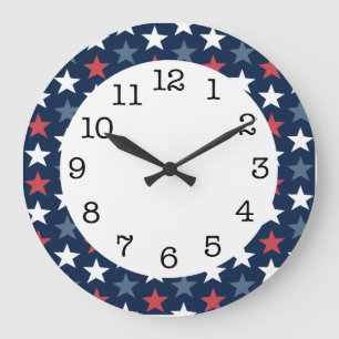 Patriotic Stars Red White & Blue Round Wall Clock Stor Klocka
