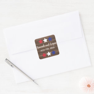 Patriotic Stars Rustic Fjärde juli-påhängarna Fyrkantigt Klistermärke