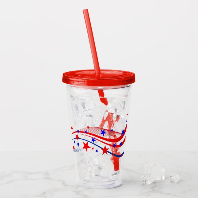 Patriotic Stars & Streamers Acrylic Tumbler Take Away Mugg (Framsida Ice)