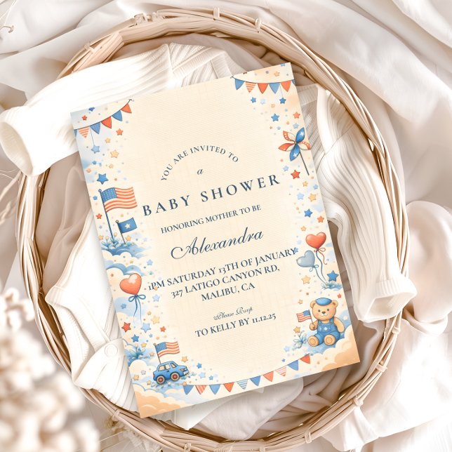 Patriotic Stars & Stripes Baby Shower Inbjudningar (Skapare uppladdad)