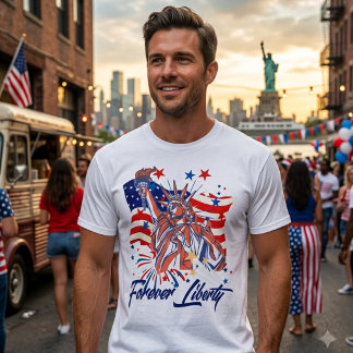 Patriotic Statue of Liberty American Flag "Forever T Shirt