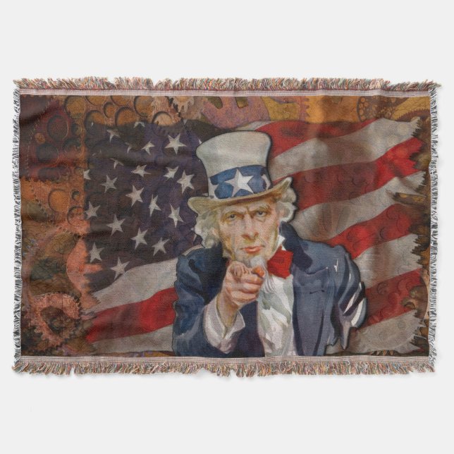 Patriotic Steampunk Sam & US Flagga Filt (Framsidan)