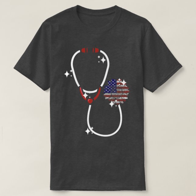 Patriotic Stethoscope Solros SCrub Life Nurse 4 T Shirt (Design framsida)