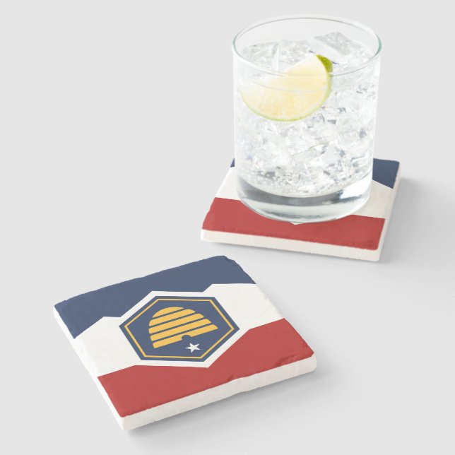 Patriotic stone coaster with Flag of Utah, USA Stenunderlägg (Sidan)