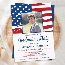 Patriotic Studenten American Flagga Photo Milito Inbjudningar