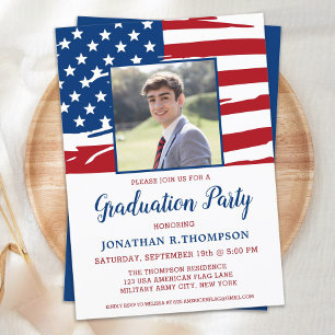 Patriotic Studenten American Flagga Photo Milito Inbjudningar