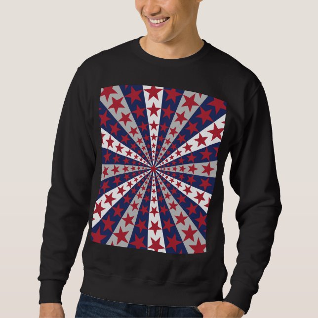 Patriotic Sunburst: American Flagga Artwork Lång Ärmad Tröja (Framsida)