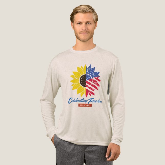Patriotic Sunflower 4th of July Long Sleeve Tee (Hel framsida)