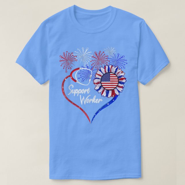 Patriotic Support Worker 4:e juli USA flagga Sunf T Shirt (Design framsida)
