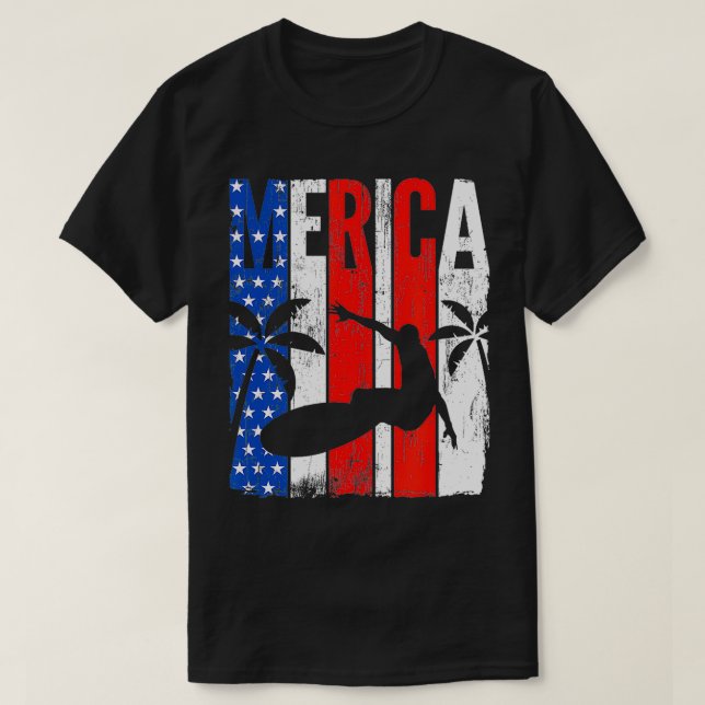 Patriotic Surfer American Flagga Surfboard 4th of  T Shirt (Design framsida)