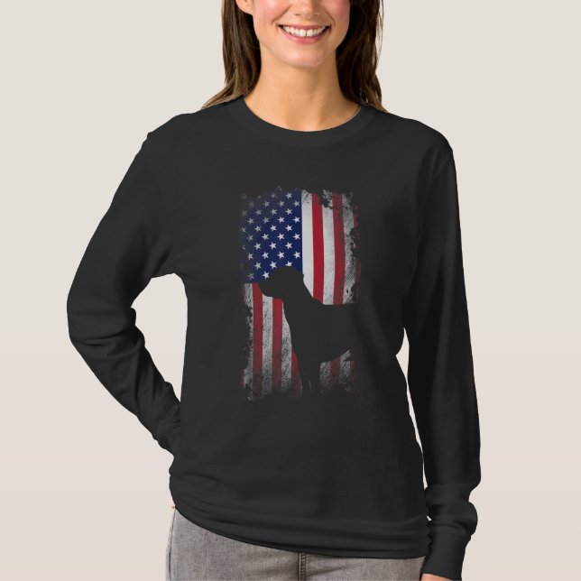 Patriotic Svart lab American Flagga Hund T Shirt (Framsida)
