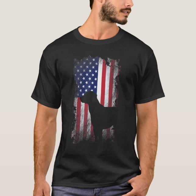 Patriotic Svart lab American Flagga Hund T Shirt (Framsida)