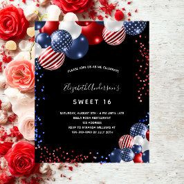 Patriotic Sweet 16 Svart budgetpartiinbjudan Flygblad