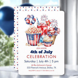 Patriotic Sweets & Fireworks 4:e juli Party Inbjudningar