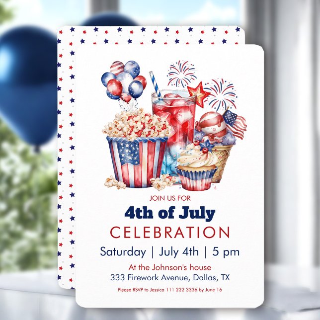 Patriotic Sweets & Fireworks 4:e juli Party Inbjudningar (Patriotic Sweets & Fireworks 4th of July Party Invitation)