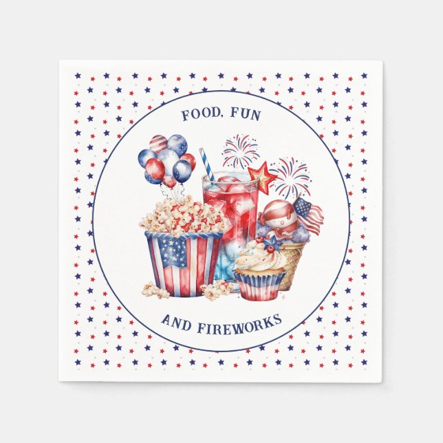 Patriotic Sweets & Fireworks 4:e juli Party Pappersservett (Framsidan)