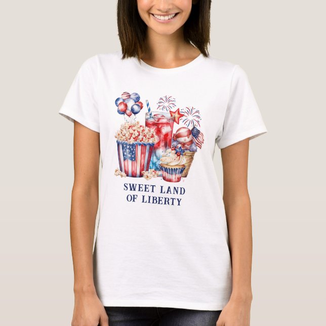 Patriotic Sweets & Fireworks 4:e juli T Shirt (Framsida)
