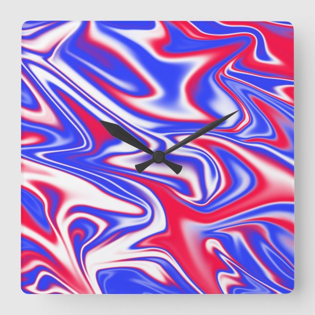 "Patriotic Swirl: The Red, White and Blue Marble" Fyrkantig Klocka (Framsida)