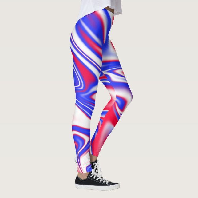 "Patriotic Swirl: The Red, White and Blue Marble" Leggings (Höger)
