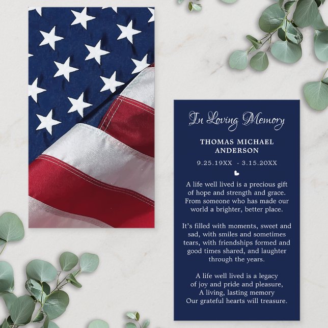 Patriotic Sympathy Funeral Memorial Prayer Card Visitkort (Skapare uppladdad)