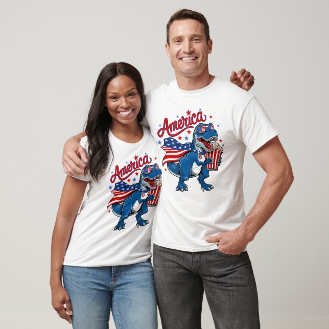 Patriotic T-Rex Popcorn Flagga Shirt T (Unisex)