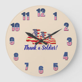 Patriotic "Tack en soldat" Peach Large Clock Stor Klocka
