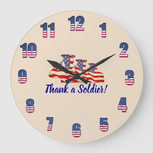 Patriotic "Tack en soldat" Peach Large Clock Stor Klocka (Framsida)