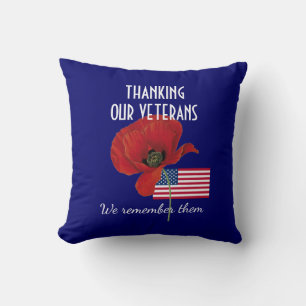 Patriotic TACK VETERANS Krig Remfame Poppy Kudde