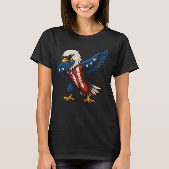 Patriotic Tecknad Dabbing Örn 4 juli T Shirt (Framsida)