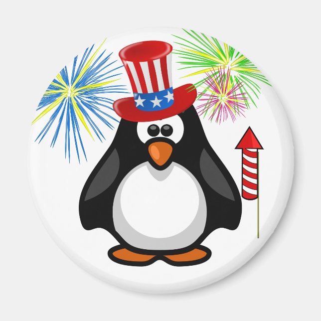 Patriotic Tecknad Paddy 4:e juli Hat Fireworks Magnet (Framsidan)