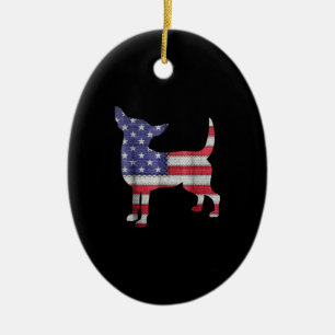 Patriotic Tekopp Chihuahua American Flagga Embroid Julgransprydnad Keramik