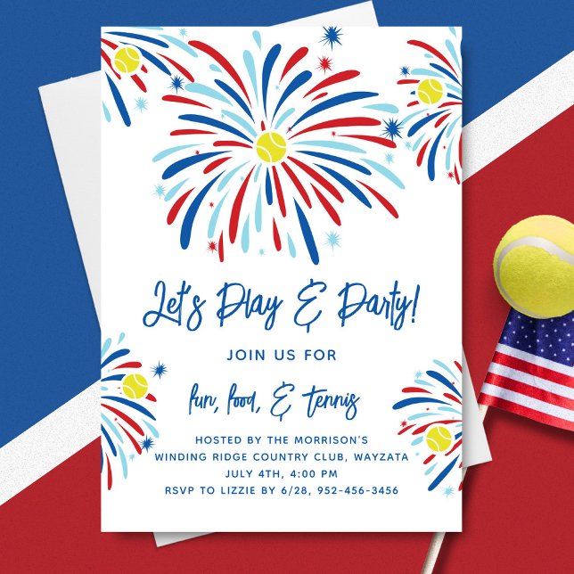 Patriotic Tennis & Fireworks 4:e juli Party Inbjudningar (Skapare uppladdad)
