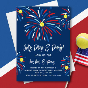 Patriotic Tennis & Fireworks 4:e juli Party Inbjudningar