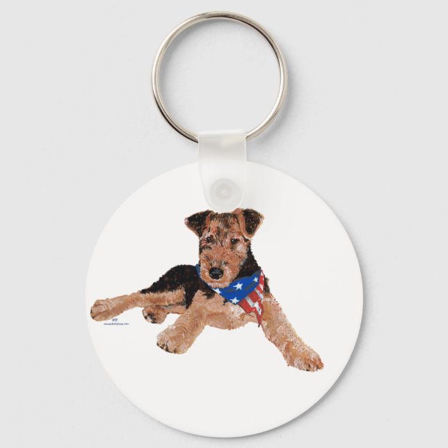 Patriotic Terrier Puppy Nyckelring (Framsida)