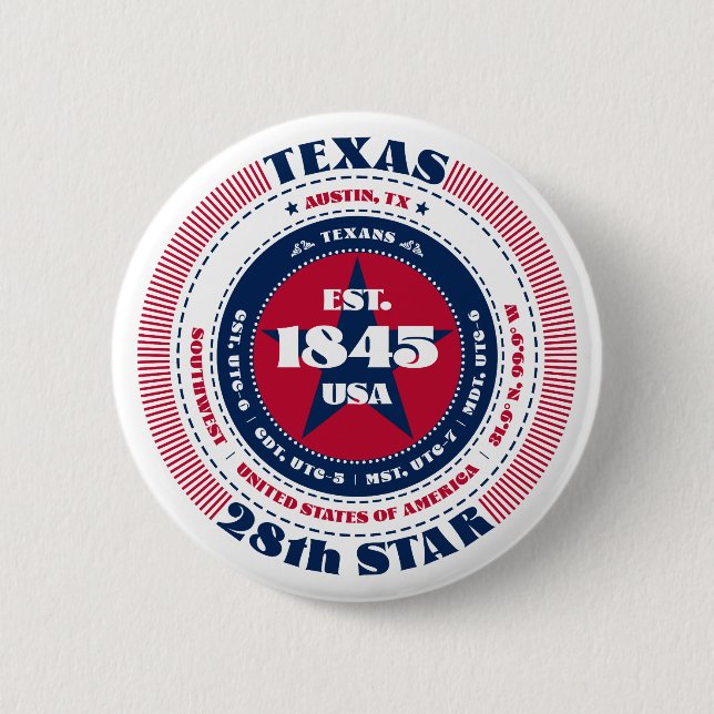 Patriotic Texas Circle med statsinformation Knapp (Framsida)