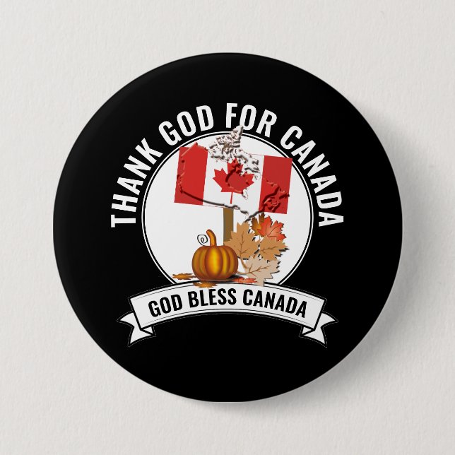 Patriotic THANK GOD FOR CANADA Thanksgiving Knapp (Framsida)
