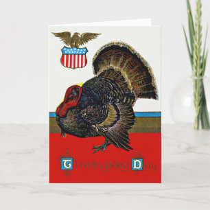 Patriotic Thanksgiving Turkey US Shield Eagle Helgkort