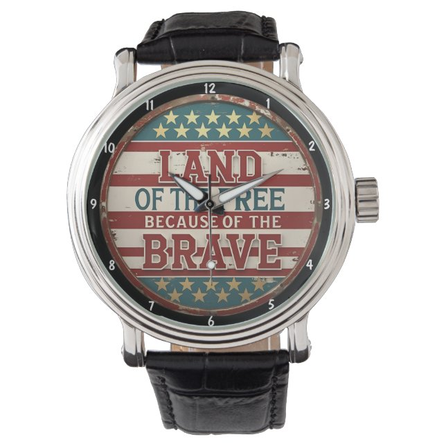 Patriotic Themed Inspiring Quote American Flag  Armbandsur (Framsida)