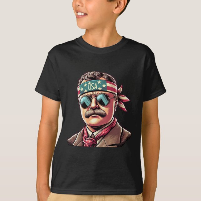 Patriotic Theodore Roosevelt 4:e juli Usa Ameri T Shirt (Framsida)