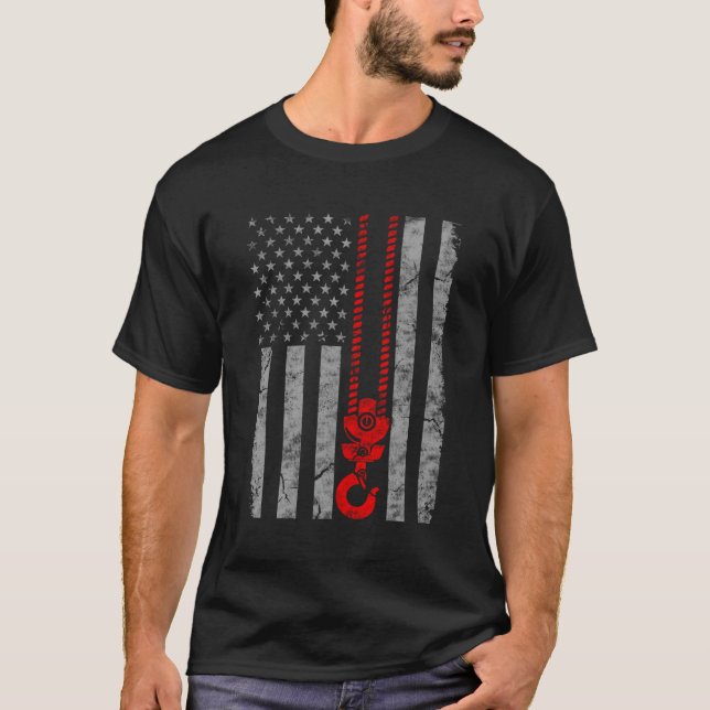 Patriotic Thin Red Line American Crane Operator Fl T Shirt (Framsida)