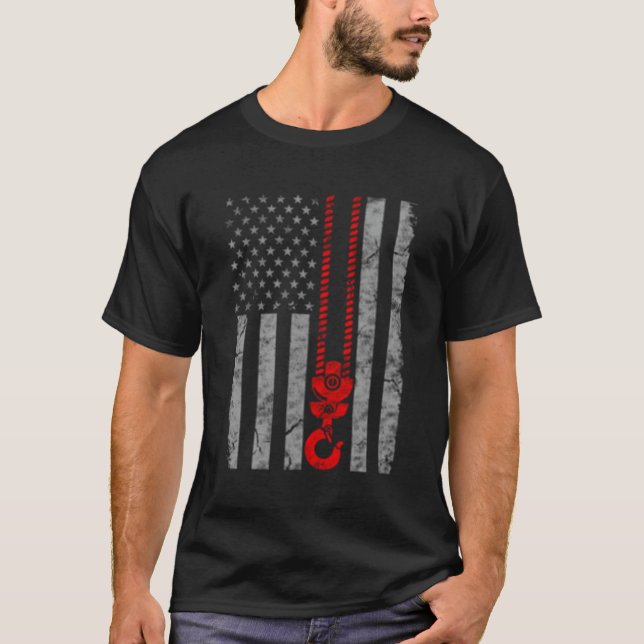 Patriotic Thin Red Line American Crane Operator Fl T Shirt (Framsida)