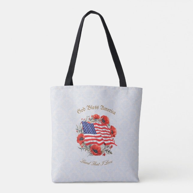 Patriotic Tote Bag Välsigna dig America Flagga Pop Tygkasse (Baksida)