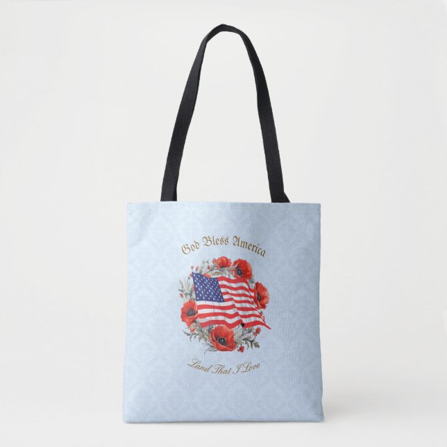 Patriotic Tote Bag Välsigna dig America Flagga Pop Tygkasse (Framsida)