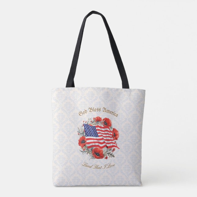 Patriotic Tote Bag Välsigna dig America Flagga Pop Tygkasse (Baksida)