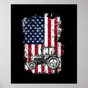 Patriotic Tractor American Flagga Tractor Farm Poster