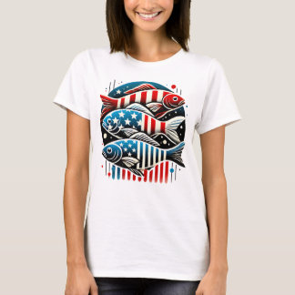 Patriotic Trio of Fish - Red, White & Blue Art Pri T Shirt
